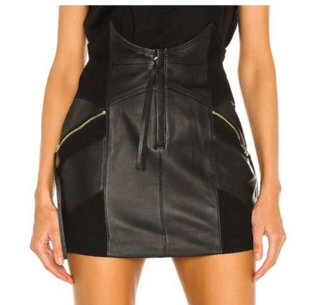 Retrofete Fae Patchwork Skirt Black Lamb Leather Goat Suede Size Large NWT